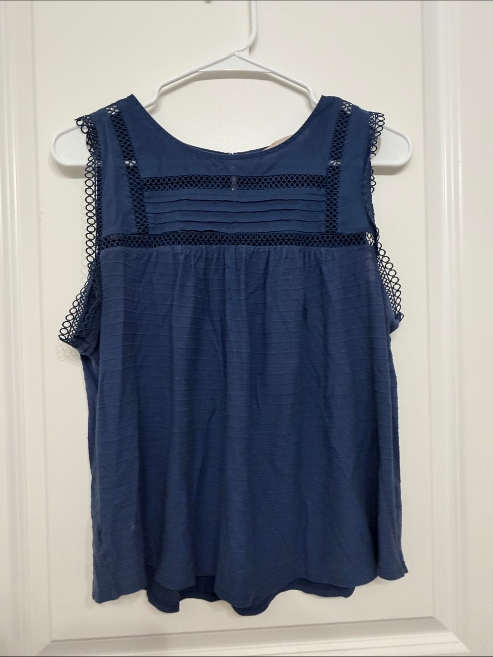 LOFT Navy Sleeveless Tank with Lace Trim